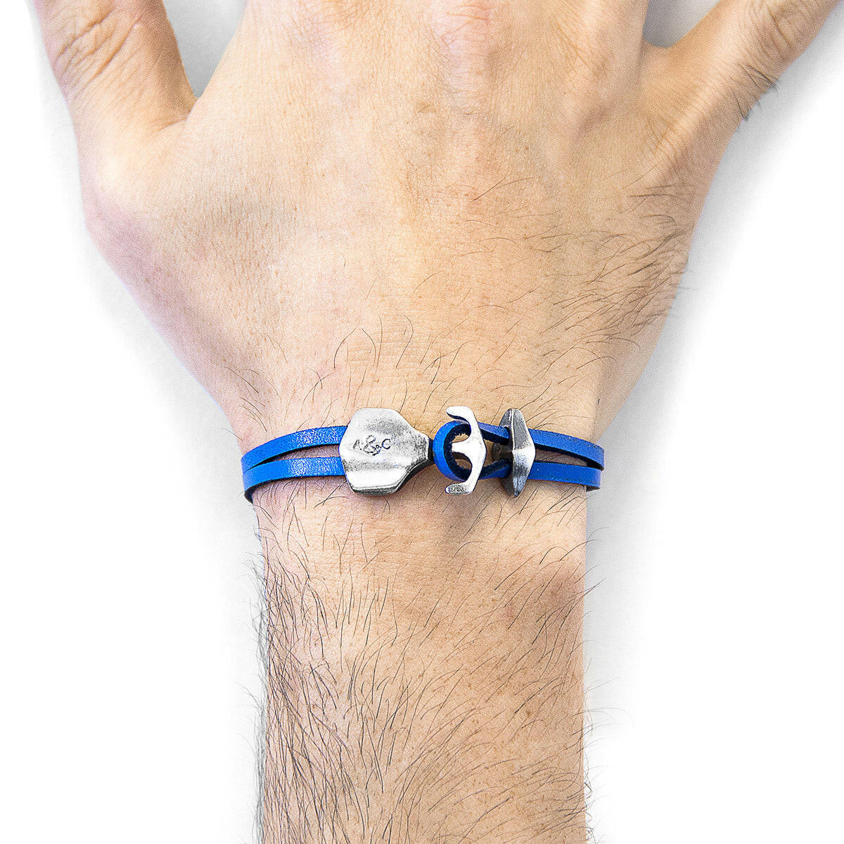 Royal Blue Delta Anchor Silver & Flat Leather Bracelet.