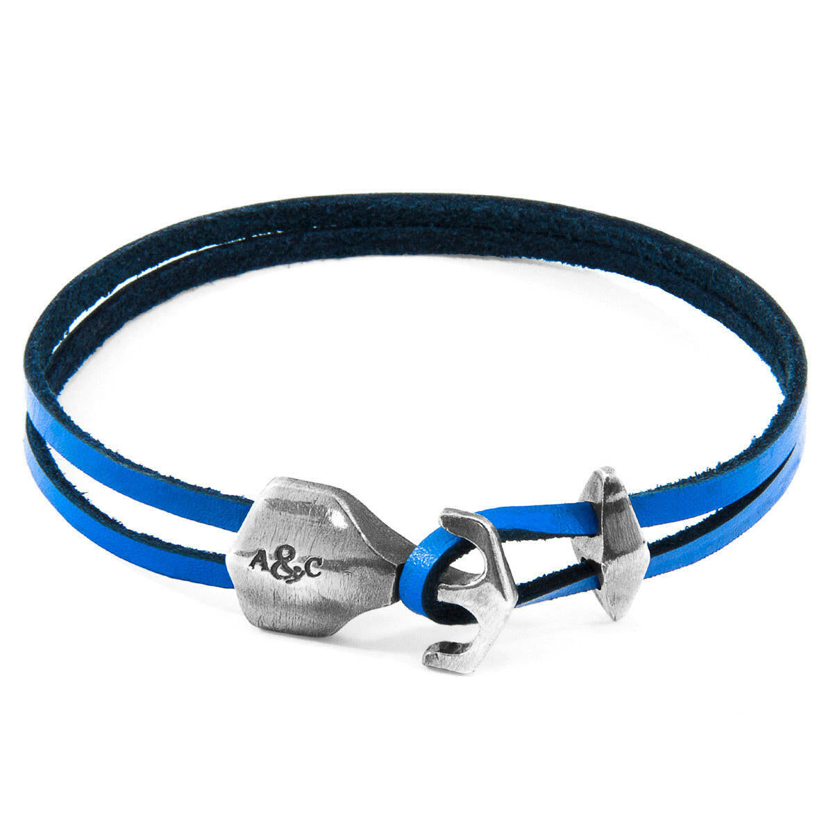 Royal Blue Delta Anchor Silver & Flat Leather Bracelet.