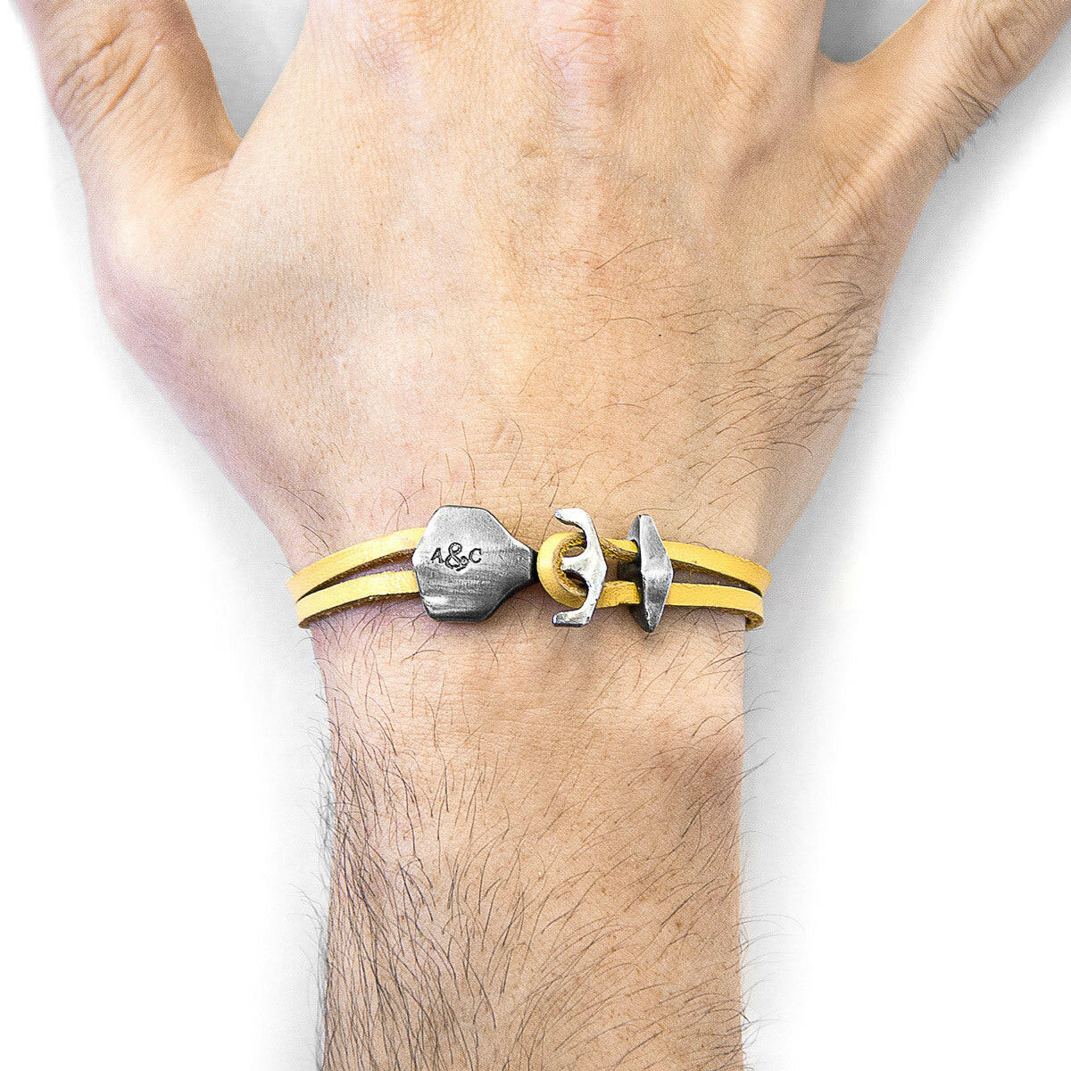 Mustard Yellow Delta Silver & Leather Bracelet.