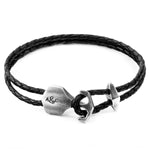 Coal Black Delta Anchor Silver & Leather Bracelet.