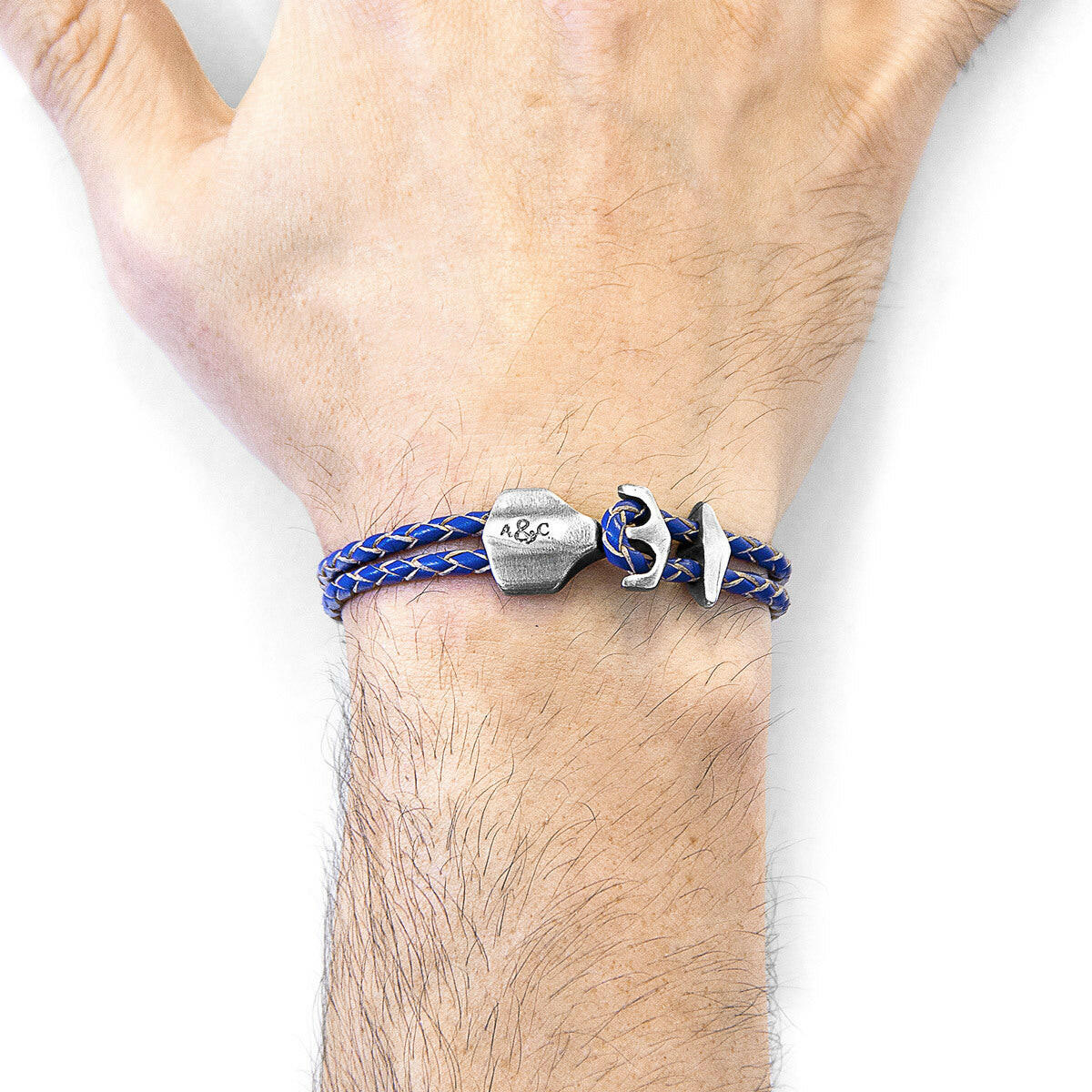 Royal Blue Delta Anchor Silver & Leather Bracelet.