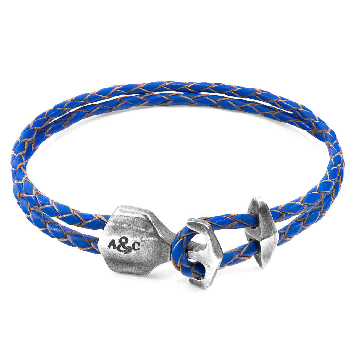 Royal Blue Delta Anchor Silver & Leather Bracelet.