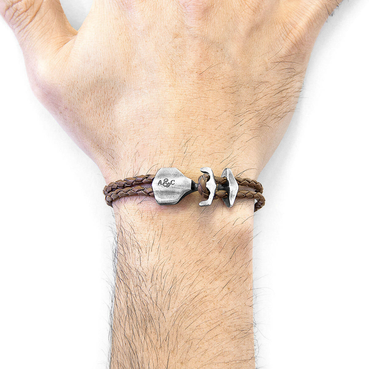 Light Brown Delta Anchor Silver & Leather Bracelet.