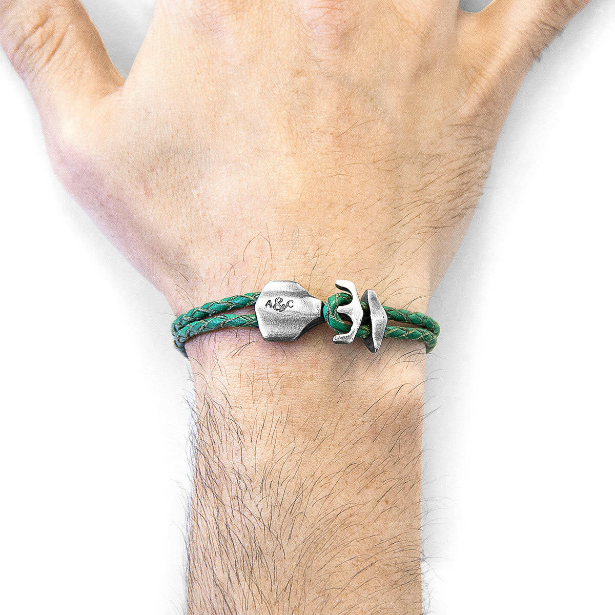 Fern Green Delta Anchor Silver & Leather Bracelet.