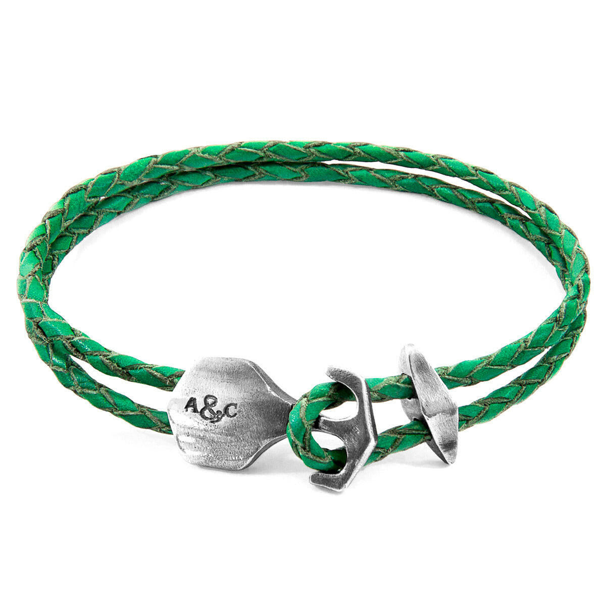 Fern Green Delta Anchor Silver & Leather Bracelet.