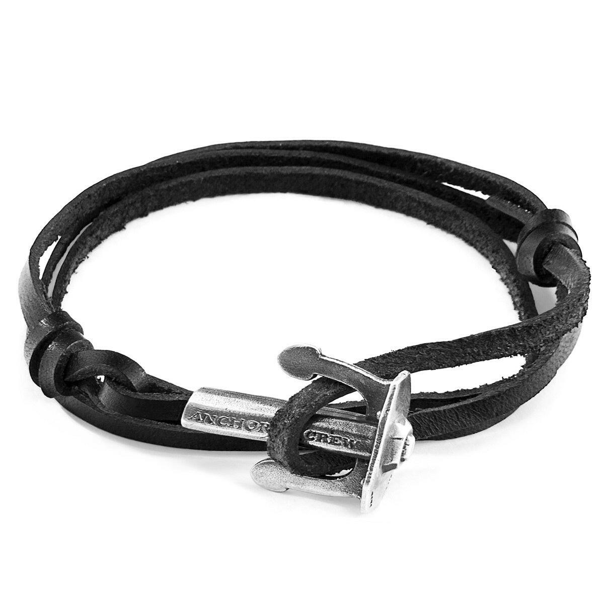 Coal Black Union Anchor Silver & Leather Bracelet.