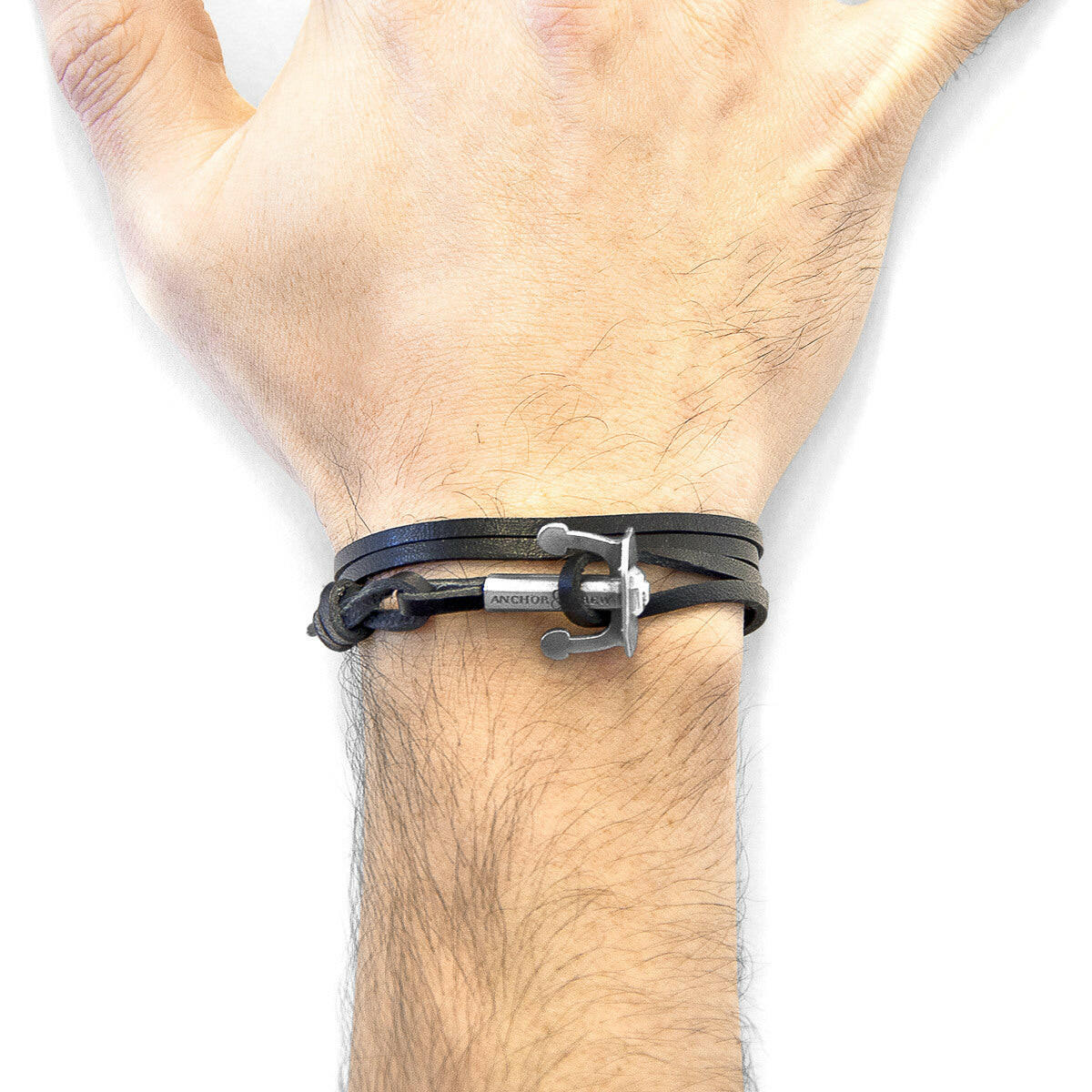 Coal Black Union Anchor Silver & Leather Bracelet.