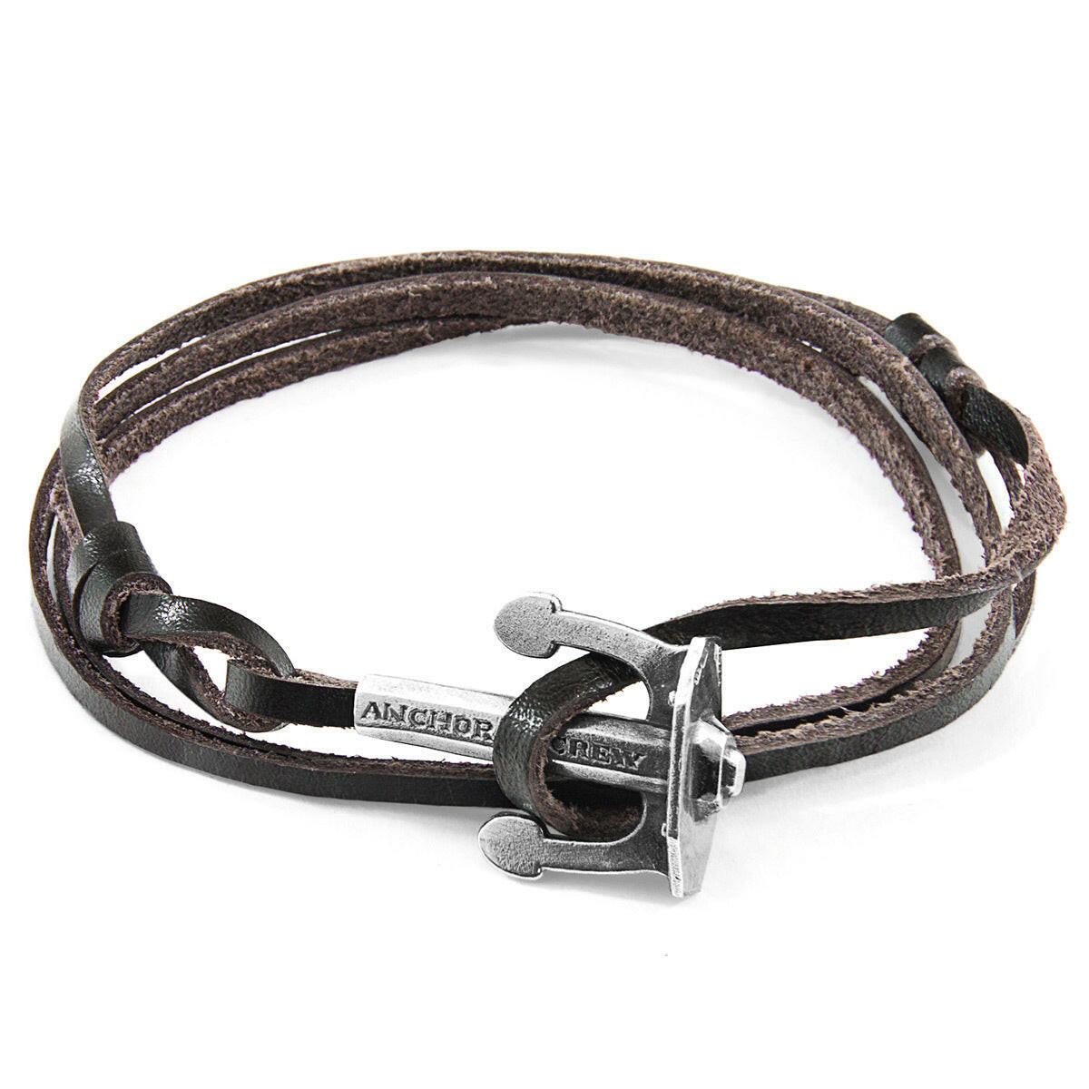 Dark Brown Union Anchor Silver & Leather Bracelet.