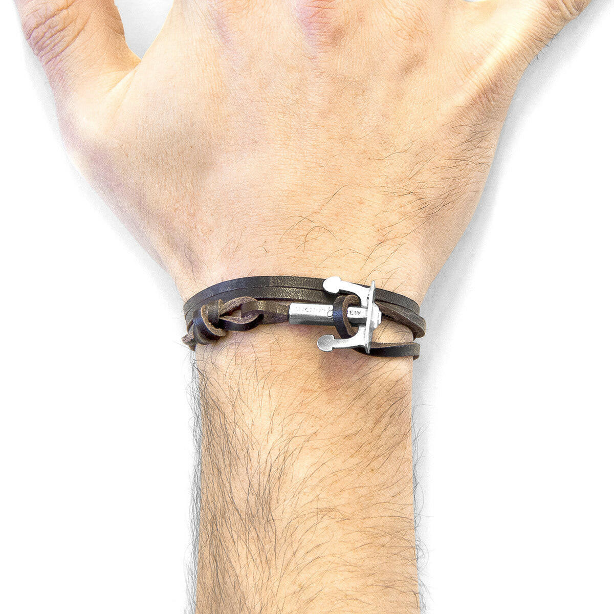 Dark Brown Union Anchor Silver & Leather Bracelet.