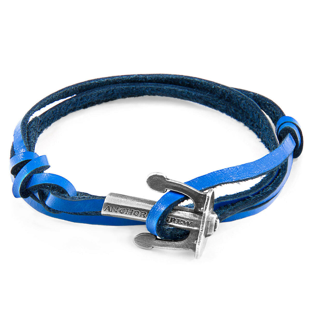 Royal Blue Union Anchor Silver & Leather Bracelet.