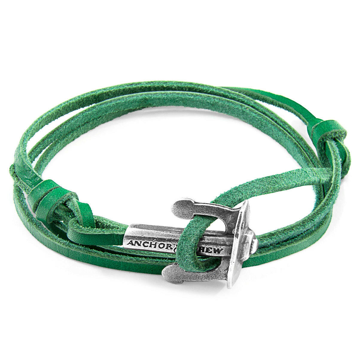 Fern Green Union Anchor Silver & Flat Leather Bracelet.