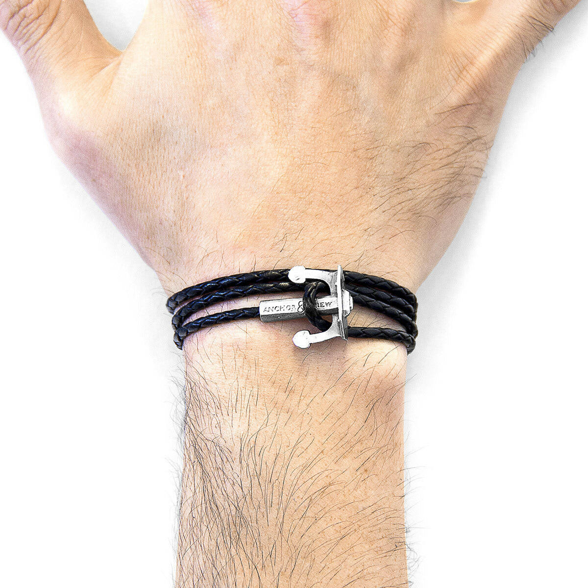 Coal Black Union Anchor Silver & Leather Bracelet.