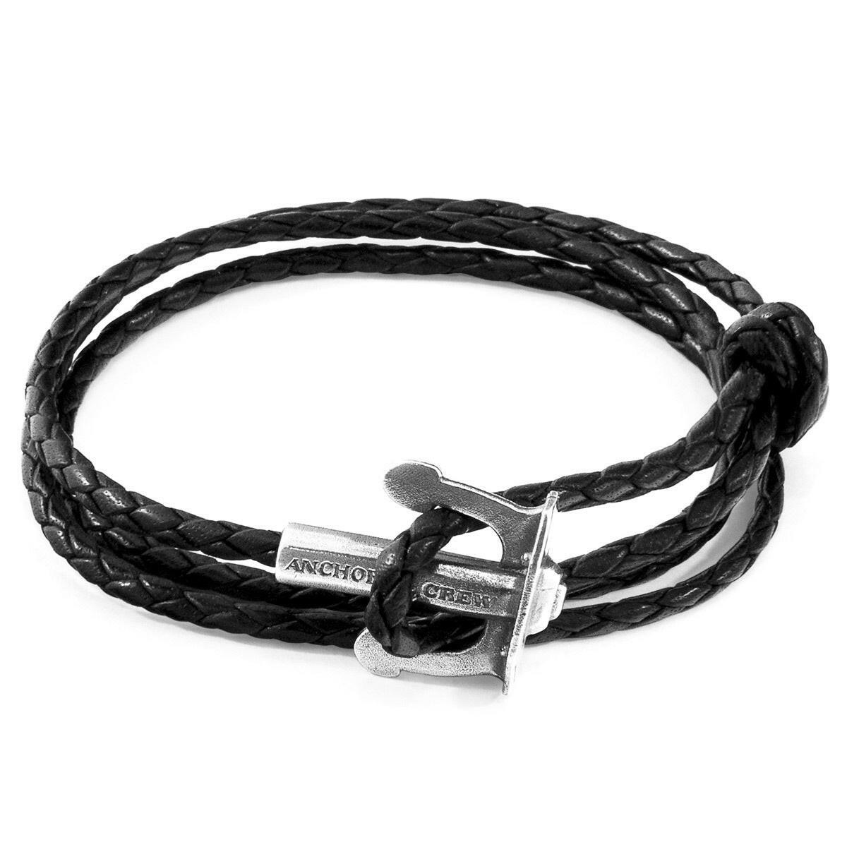 Coal Black Union Anchor Silver & Leather Bracelet.