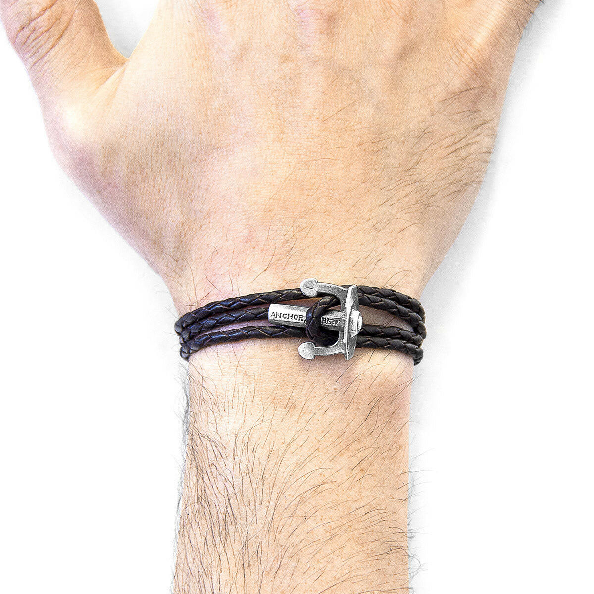 Dark Brown Union Anchor Silver & Leather Bracelet.