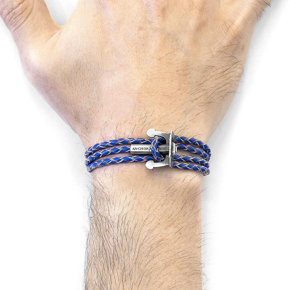 Royal Blue Union Anchor Silver & Leather Bracelet.