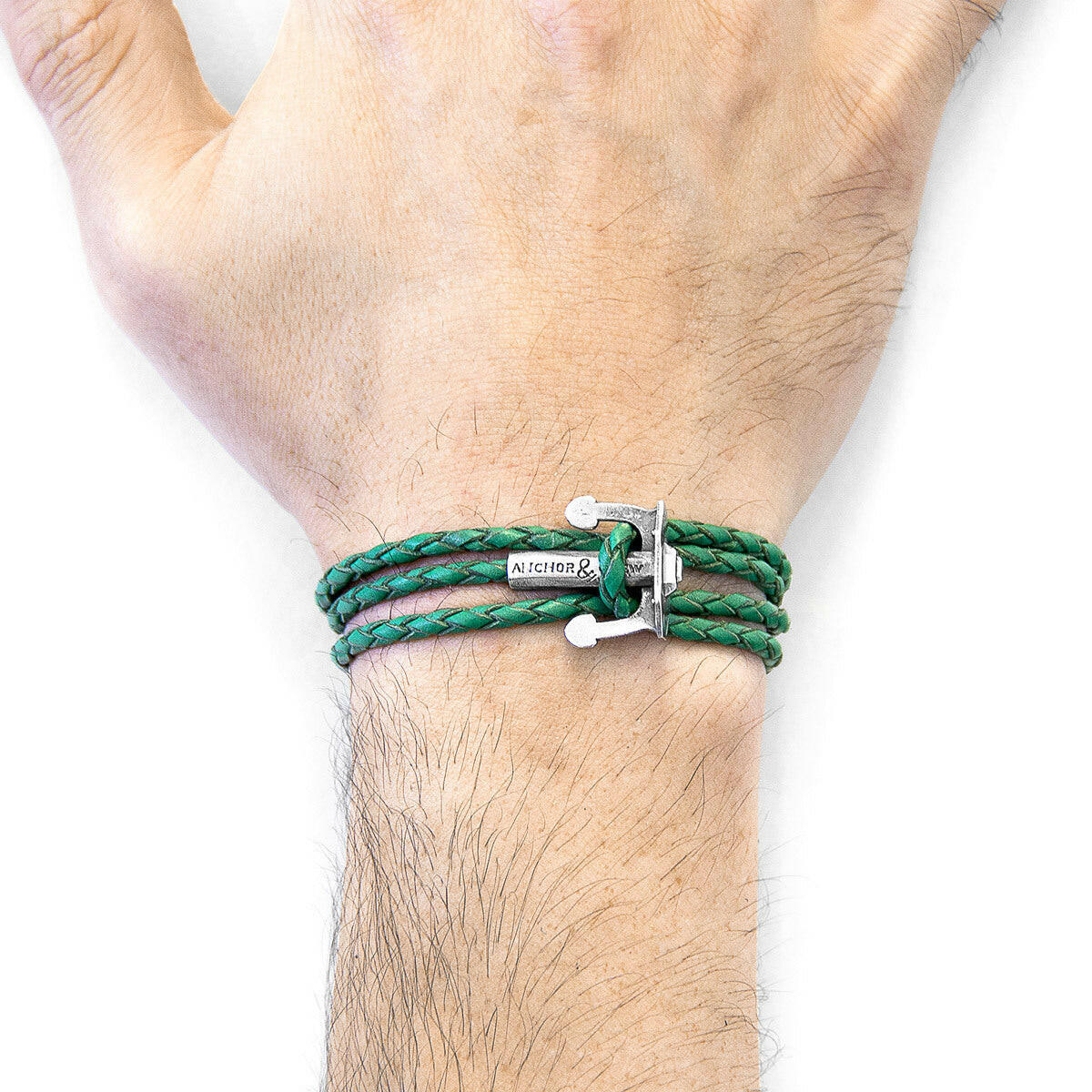 Fern Green Union Anchor Silver & Leather Bracelet.