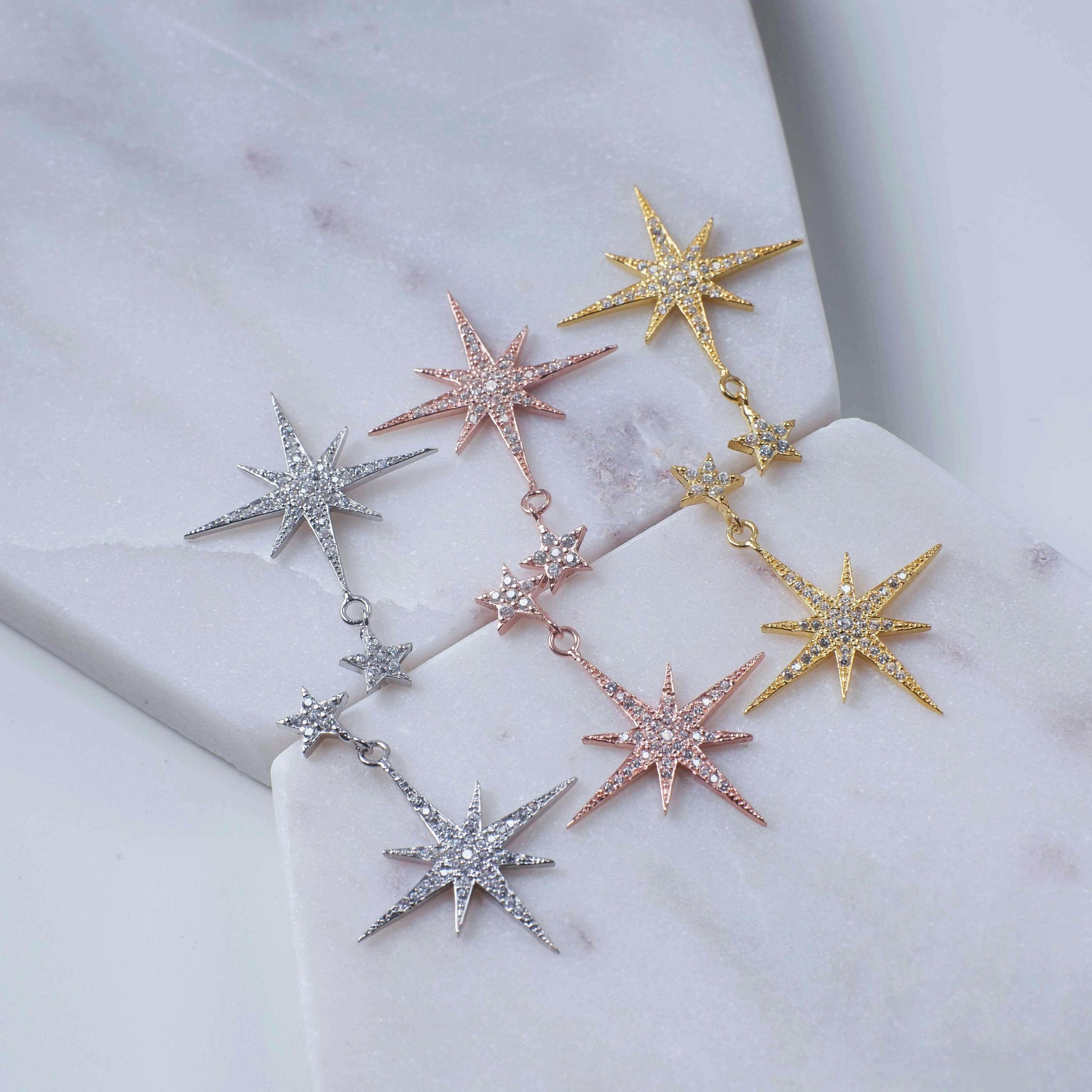 Petite Star Burst Drop Earrings Gold.