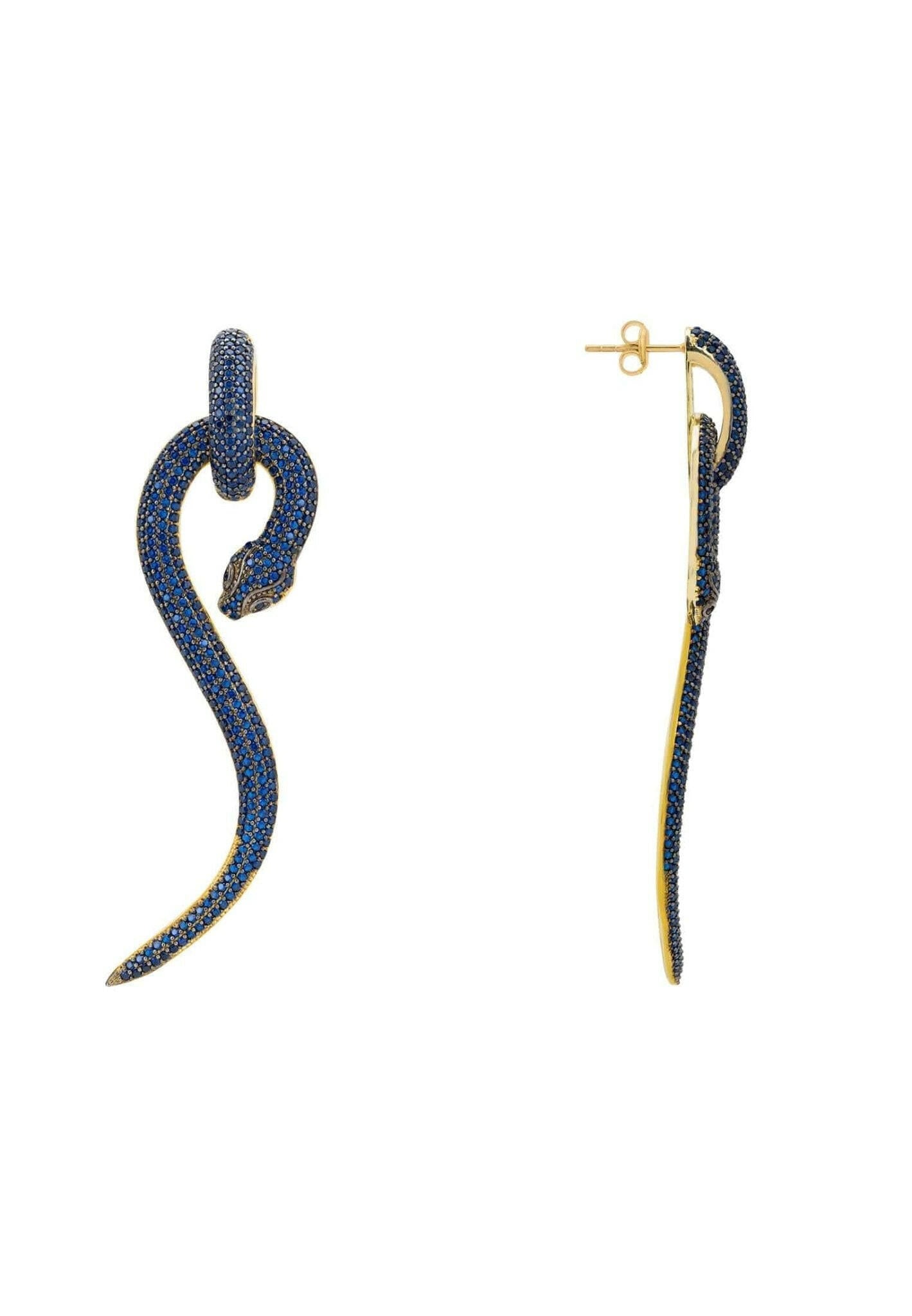 Anaconda Snake Drop Earrings Gold Sapphire.