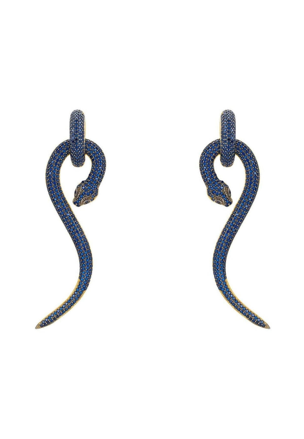 Anaconda Snake Drop Earrings Gold Sapphire.