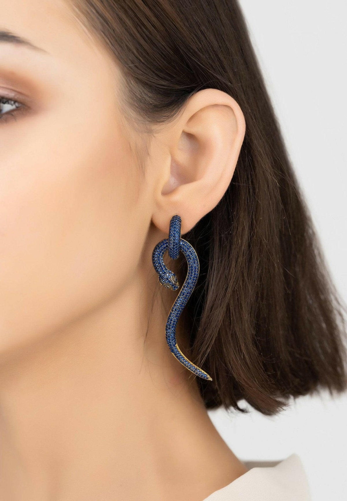 Anaconda Snake Drop Earrings Gold Sapphire.