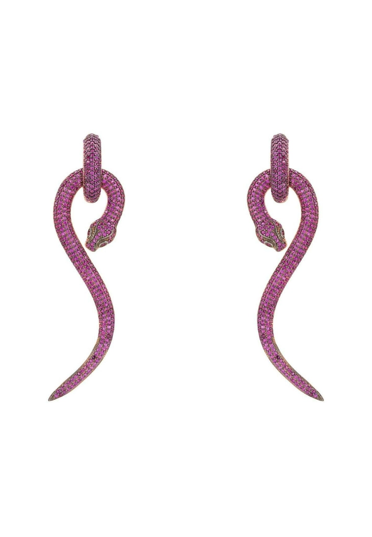 Anaconda Snake Drop Earrings Rosegold Ruby.