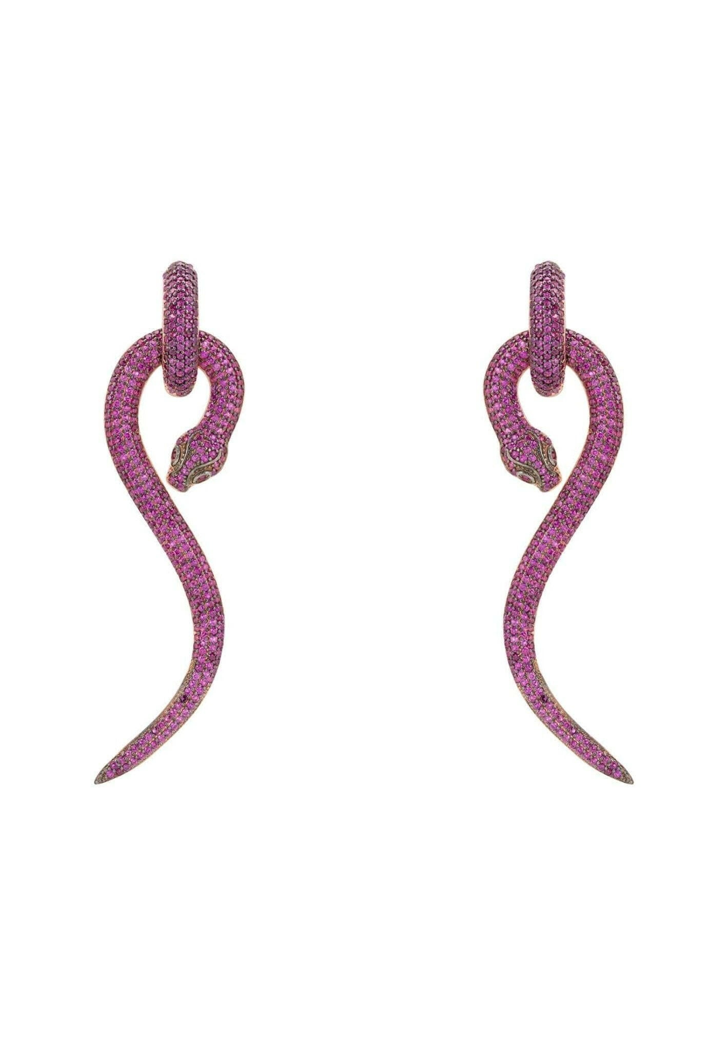 Anaconda Snake Drop Earrings Rosegold Ruby.