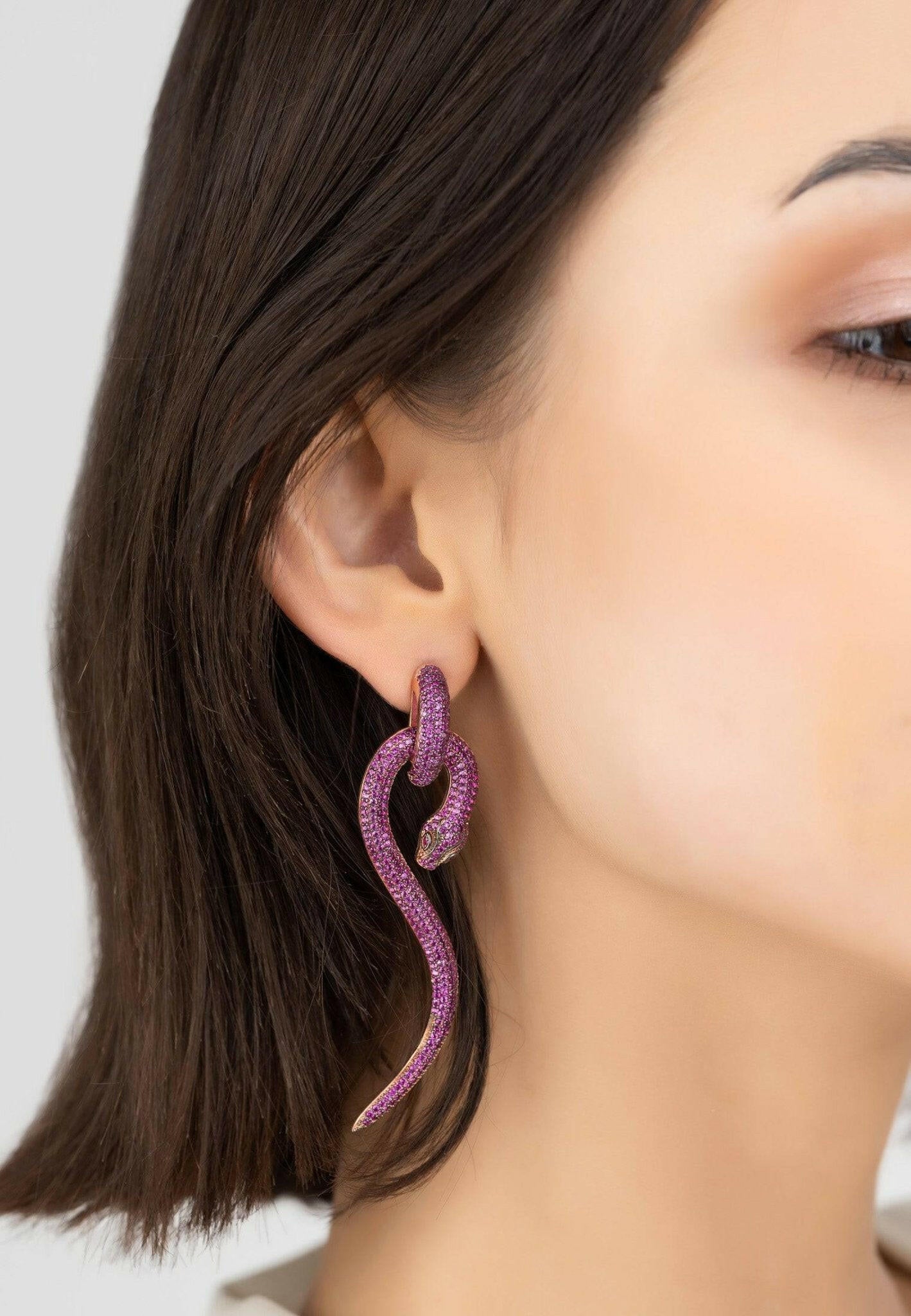 Anaconda Snake Drop Earrings Rosegold Ruby.