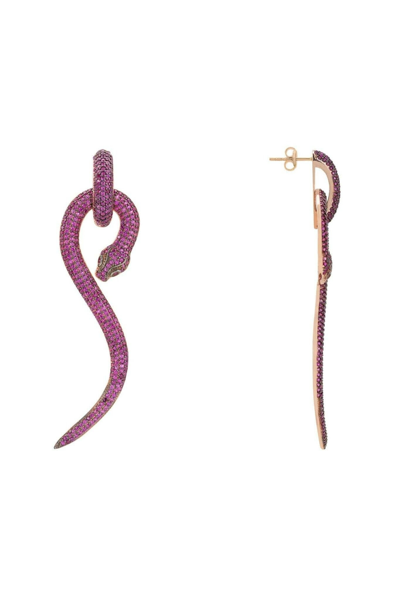 Anaconda Snake Drop Earrings Rosegold Ruby.