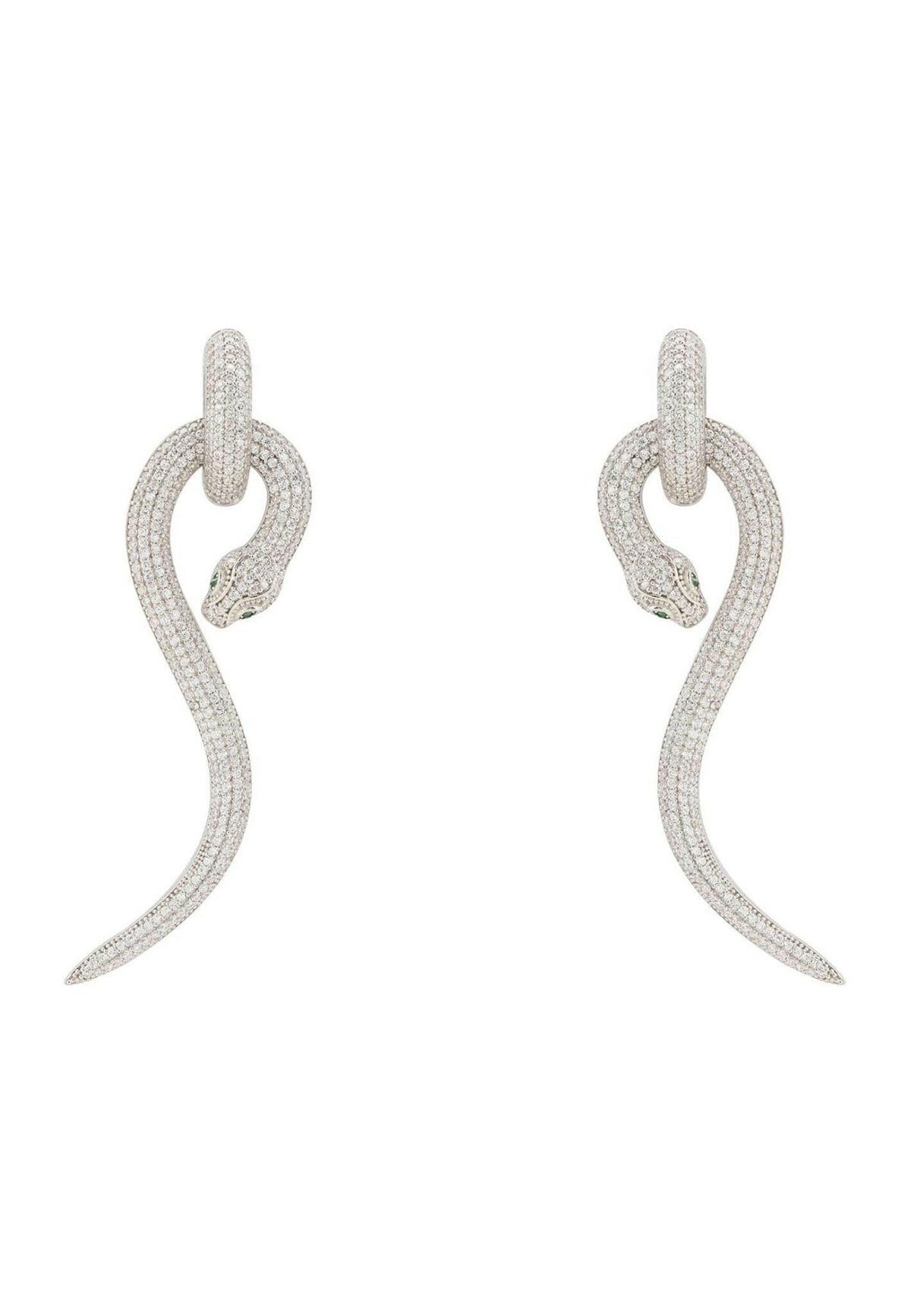 Anaconda Snake Drop Earrings Silver White.