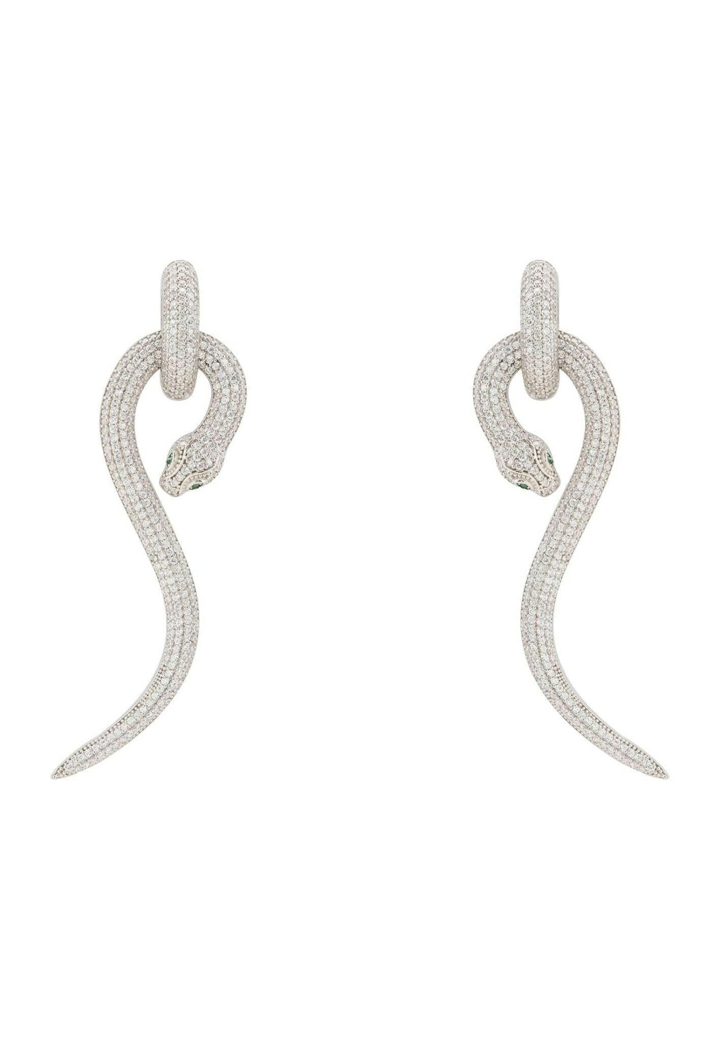 Anaconda Snake Drop Earrings Silver White.