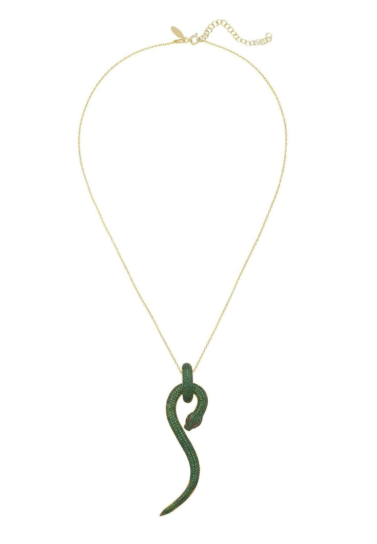 Anaconda Snake Pendant Necklace Gold Emerald.