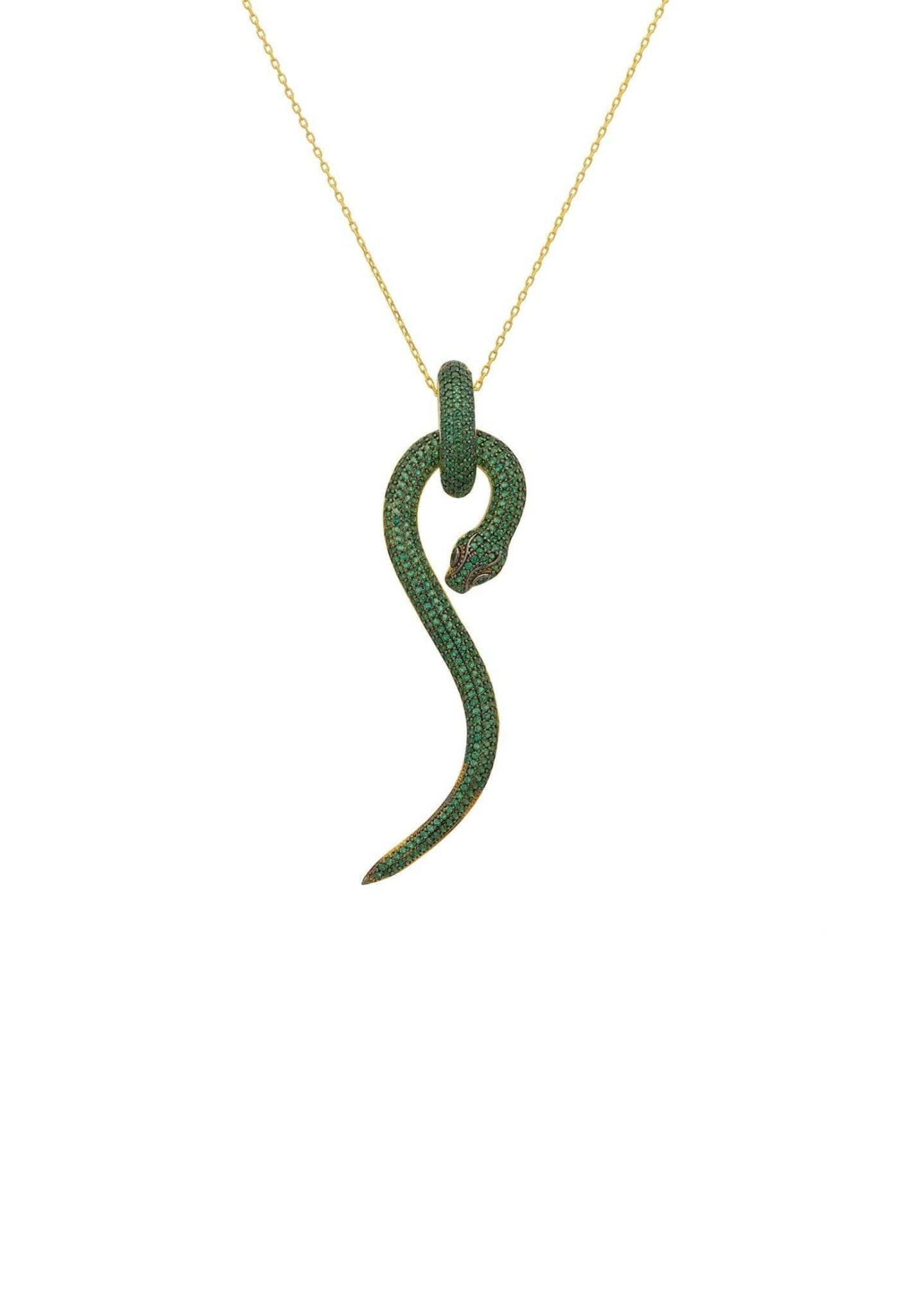 Anaconda Snake Pendant Necklace Gold Emerald.