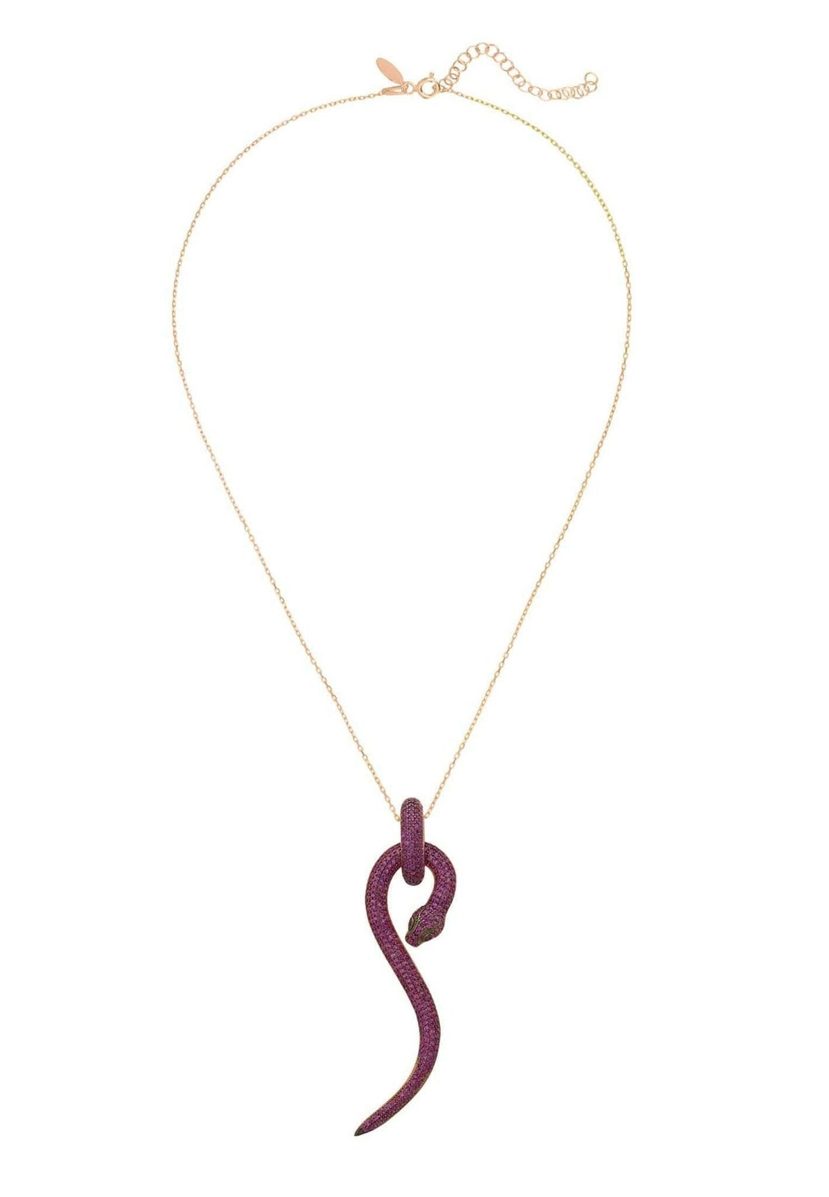 Anaconda Snake Pendant Necklace Rosegold Ruby.