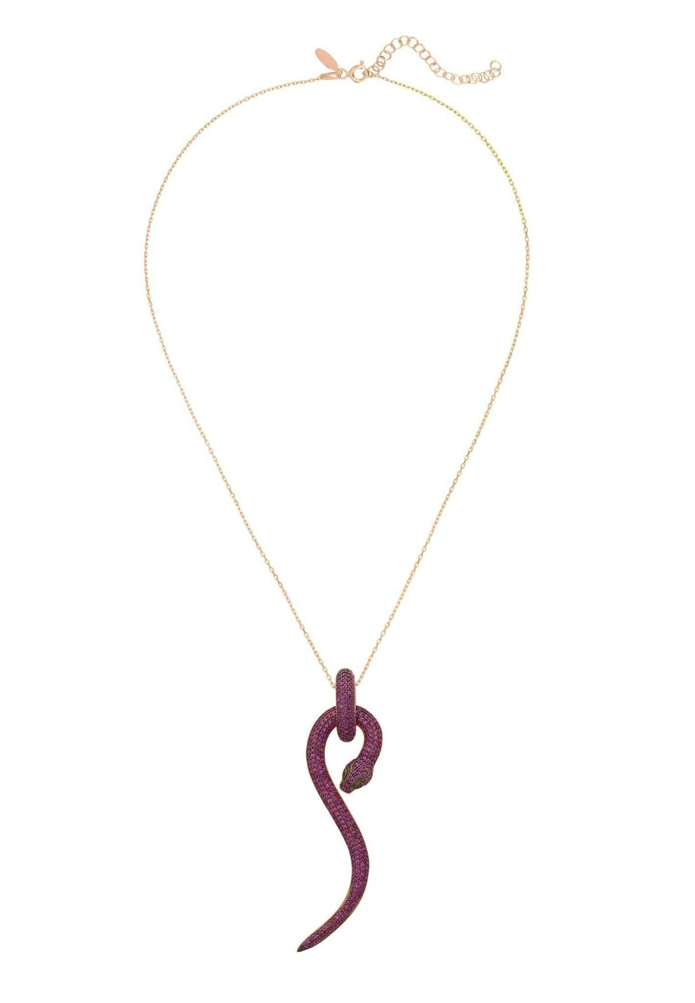 Anaconda Snake Pendant Necklace Rosegold Ruby.