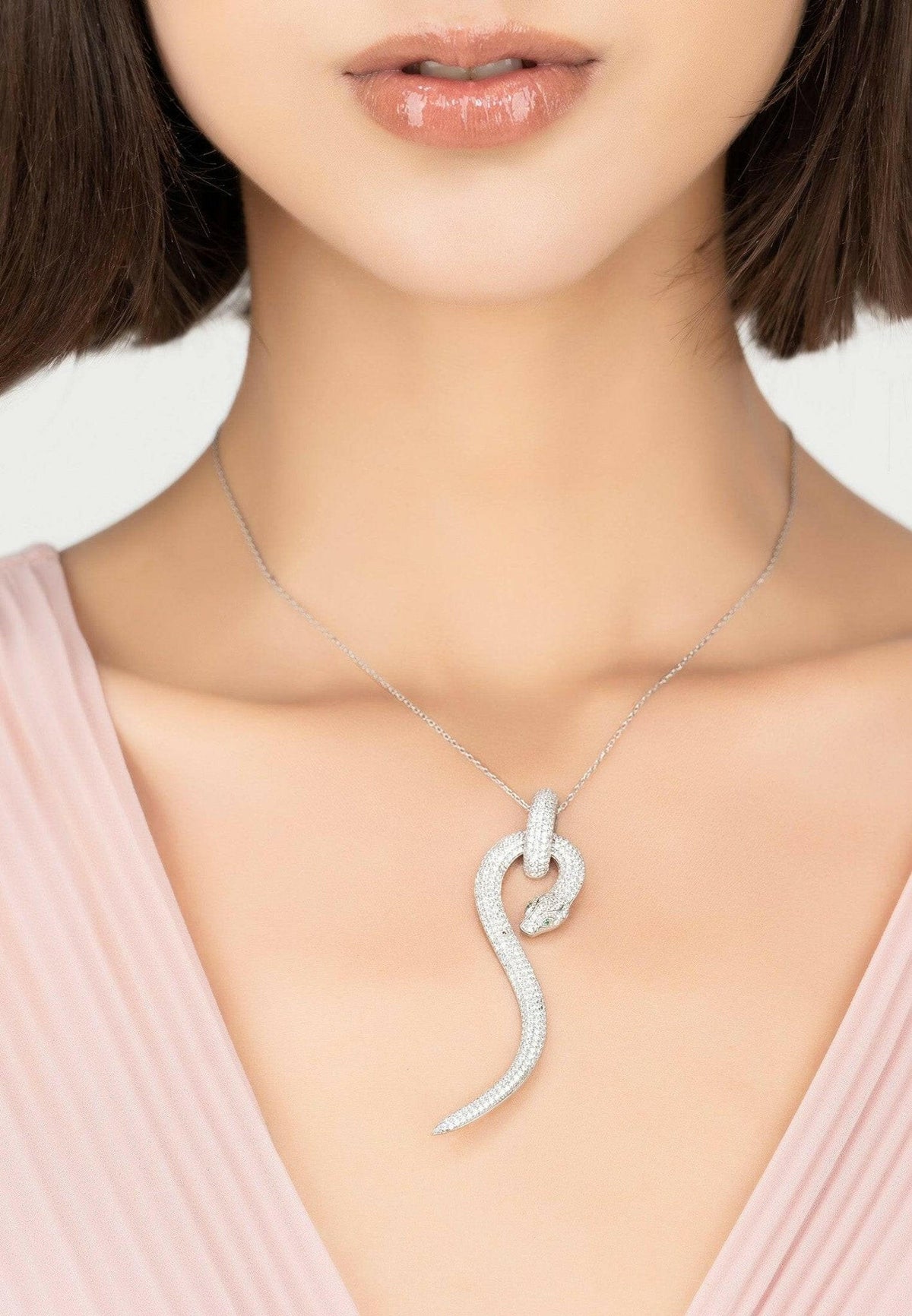 Anaconda Snake Pendant Necklace Silver White.