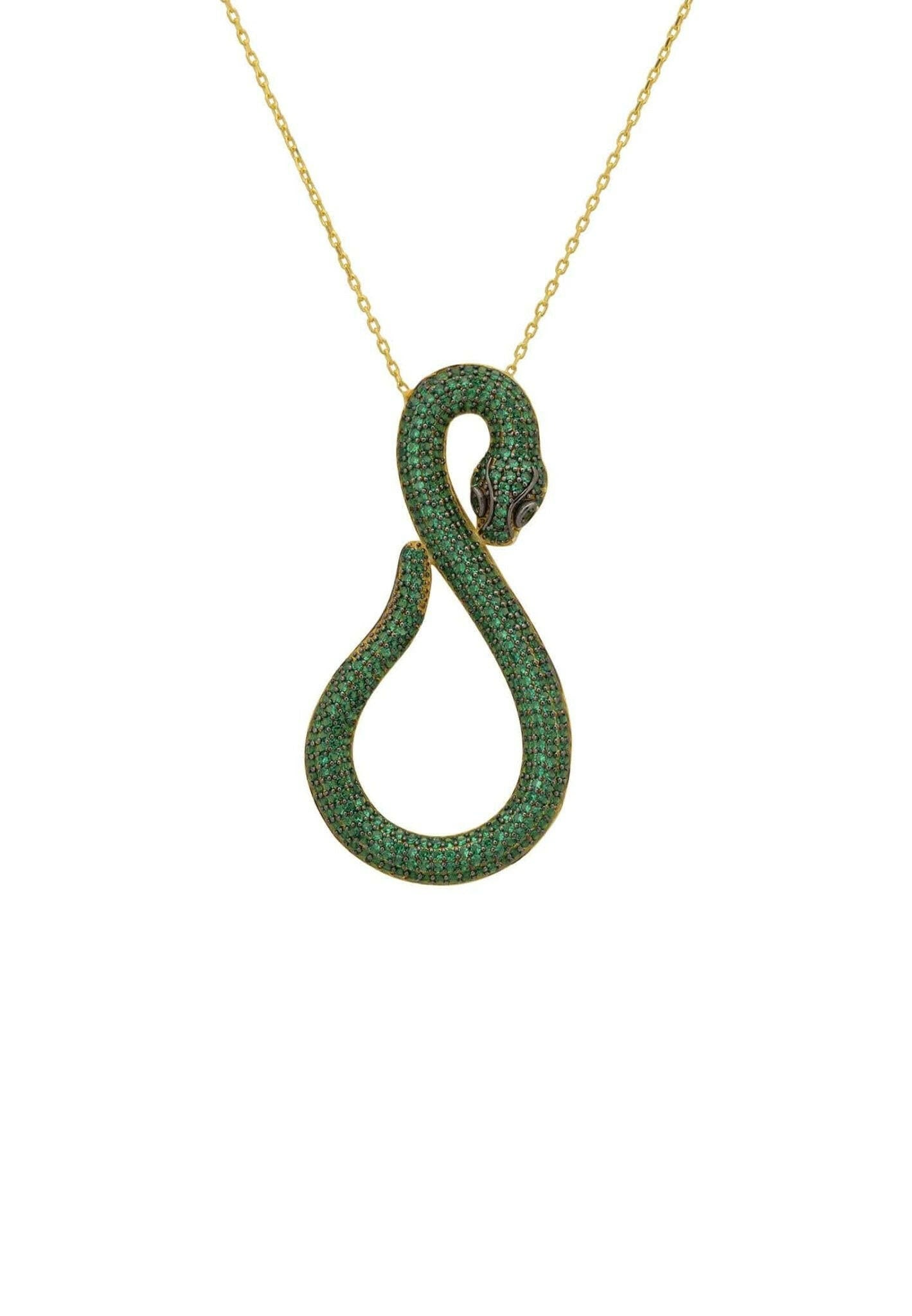 Asp Snake Pendant Necklace Gold Emerald.