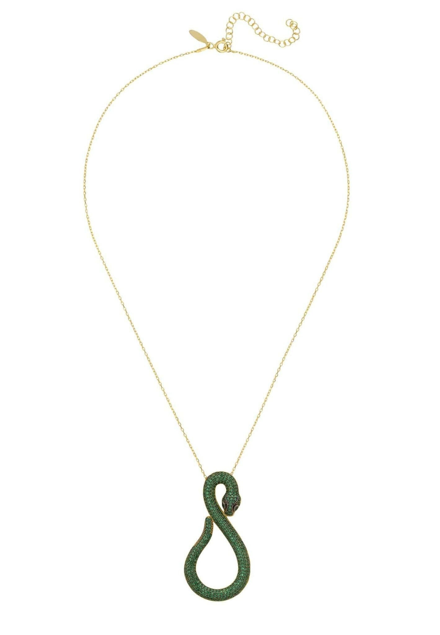 Asp Snake Pendant Necklace Gold Emerald.