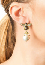 Baroque Pearl Honey Bee Drop Earrings Gold.