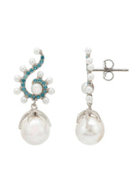 Baroque Pearl Poseidon Gemstone Drop Earrings Aqua Silver.