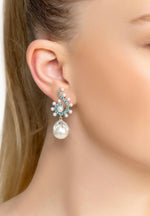 Baroque Pearl Poseidon Gemstone Drop Earrings Aqua Silver.