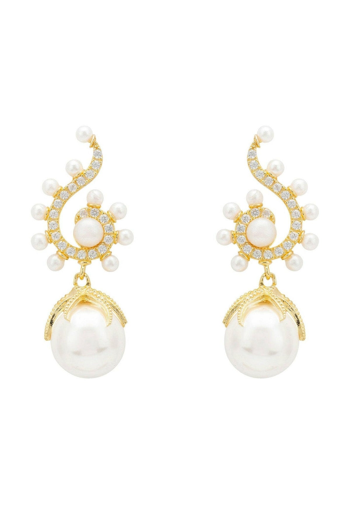 Baroque Pearl Poseidon Gemstone Drop Earrings White Gold.