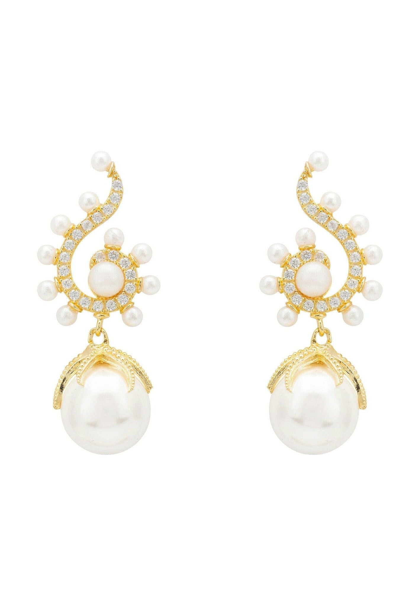 Baroque Pearl Poseidon Gemstone Drop Earrings White Gold.