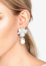 Baroque Pearl White Flower Drop Earring Silver.