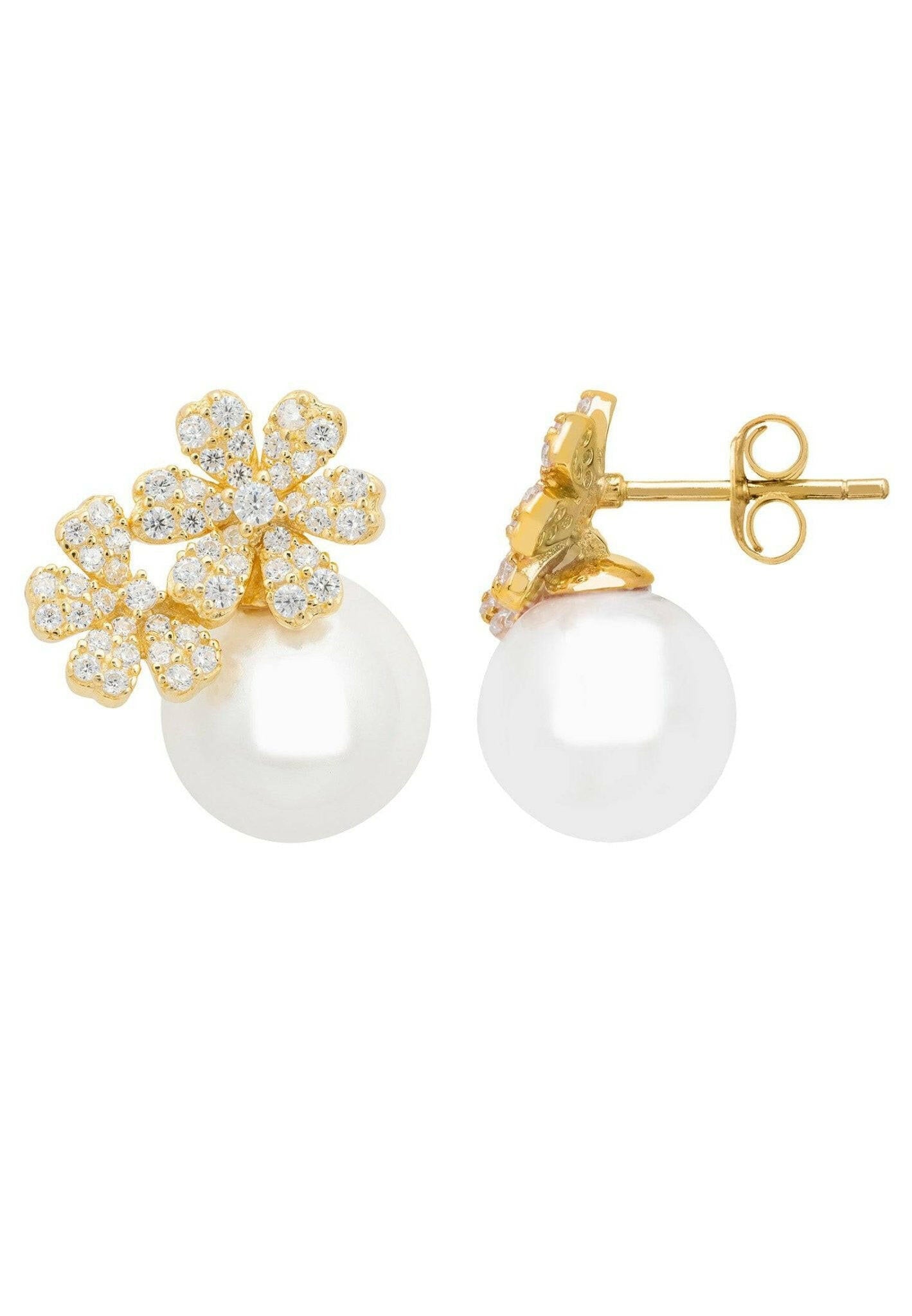 Bouquet And Pearl Stud Earrings Gold.