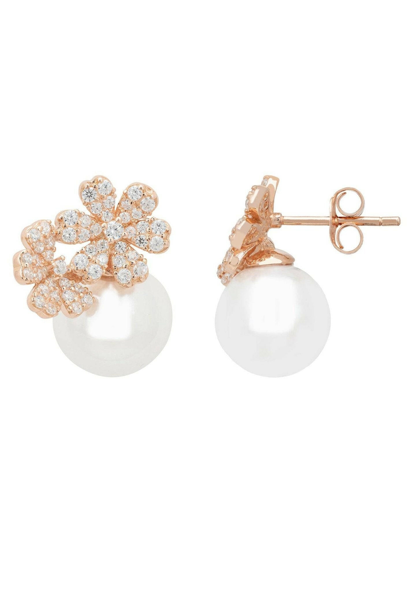 Bouquet And Pearl Stud Earrings Rosegold.