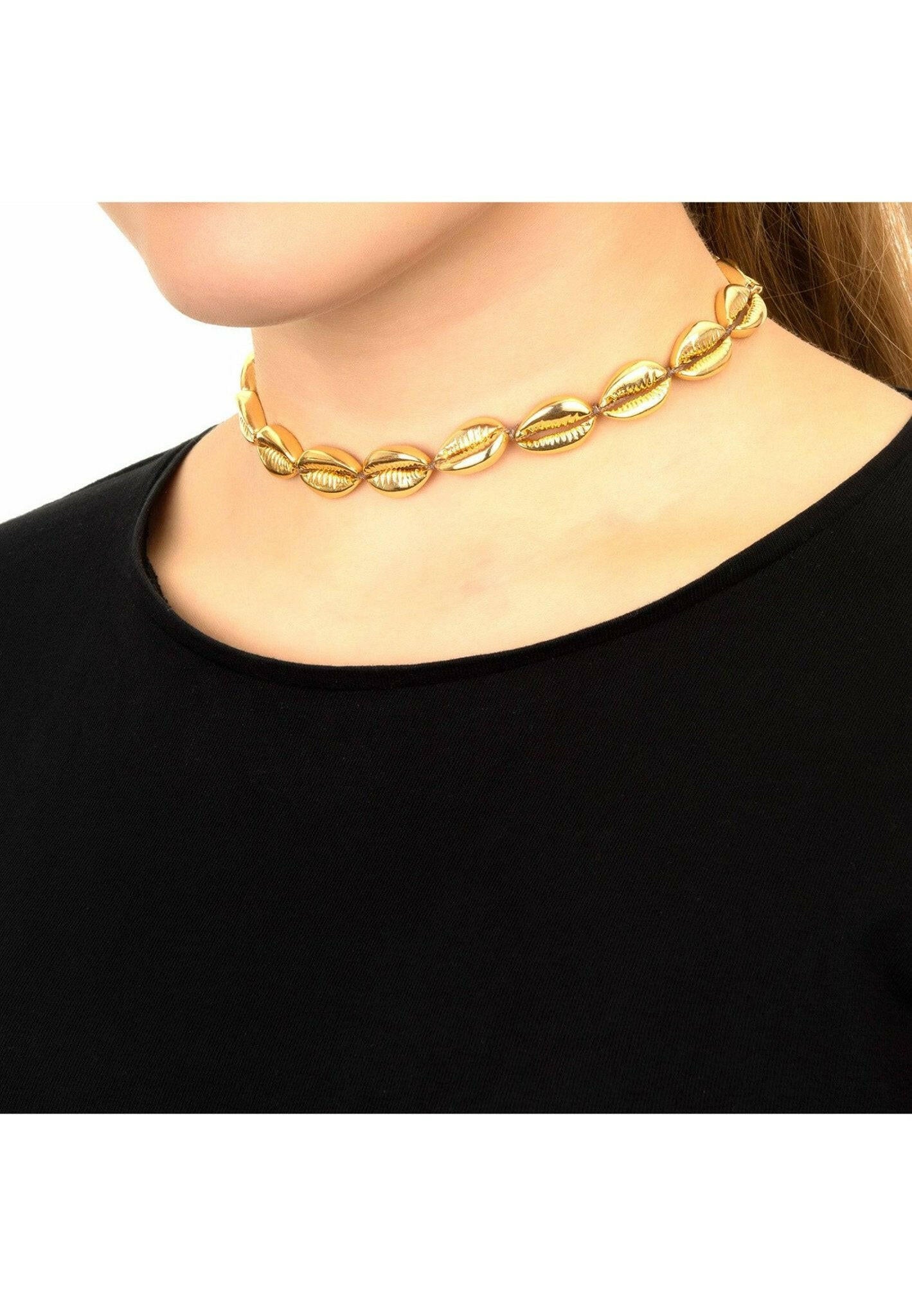 Cowrie Shell Choker Strand Necklace Gold.