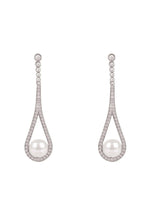 Cradled Pearl Drop Earrings Silver.