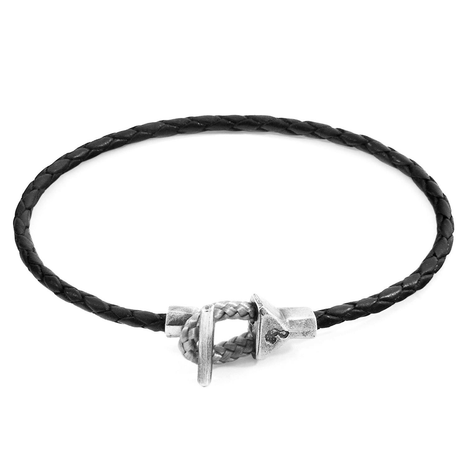 Coal Black Cullen Silver and Braided Leather Bracelet.