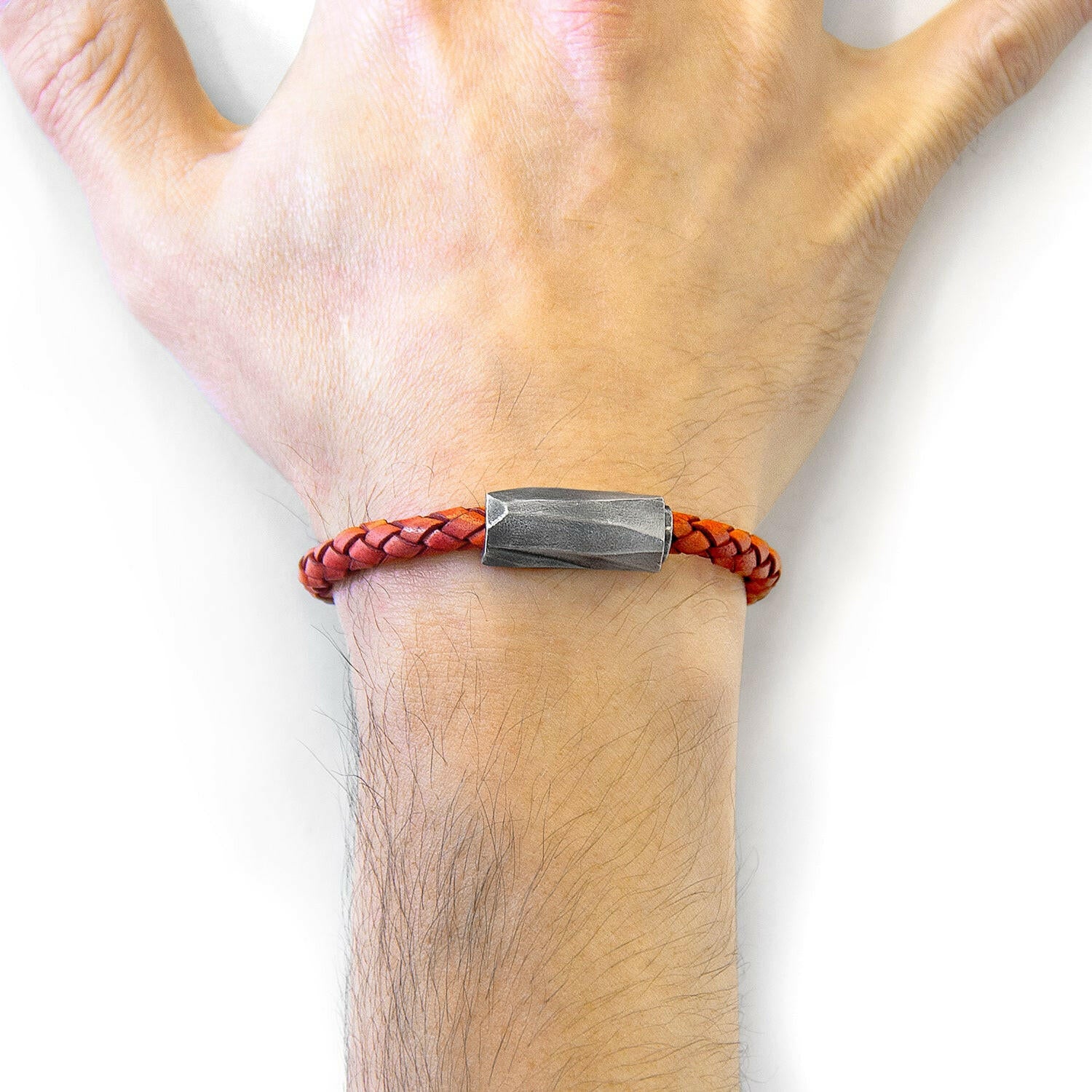 Amber Red Hayling Silver and Braided Leather Bracelet.