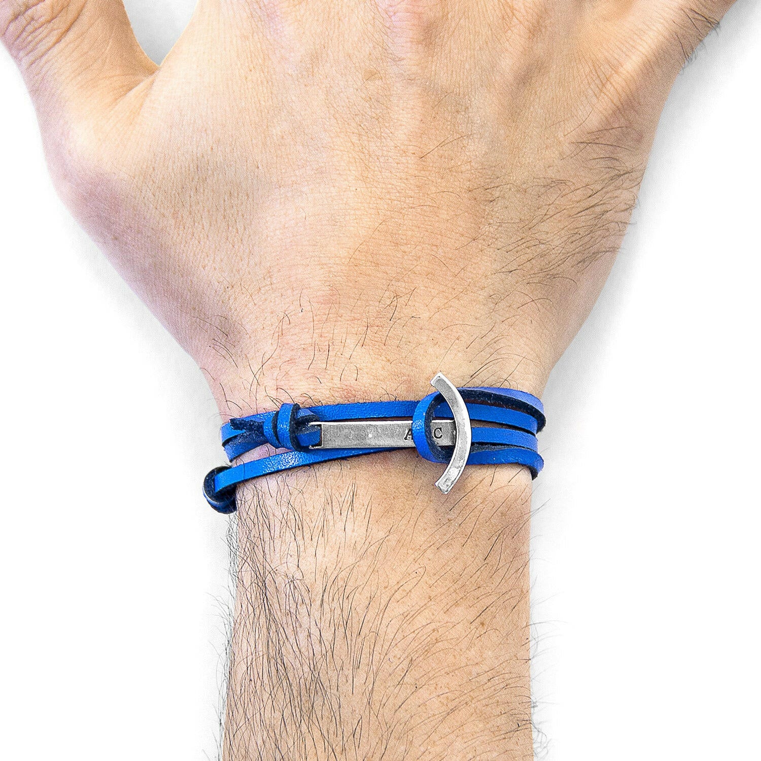 Royal Blue Clipper Silver & Leather Bracelet.